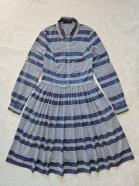 Ivanka Trump Women's Blue Striped Shirt Dress Cotton Size 10